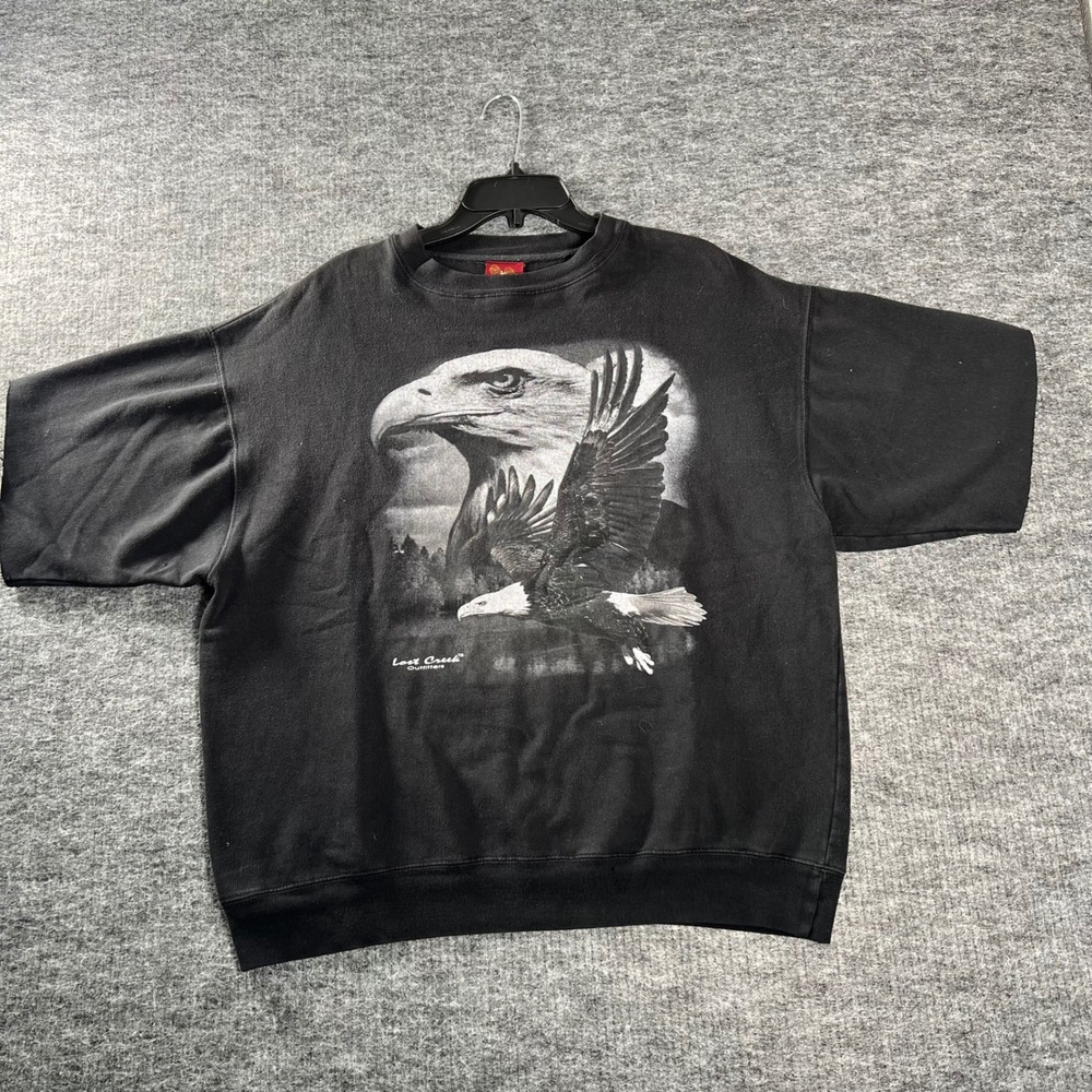 Lost Creek Outfitters Eagle Graphic Short Sleeve Cut Off Sweatshirt Black Large